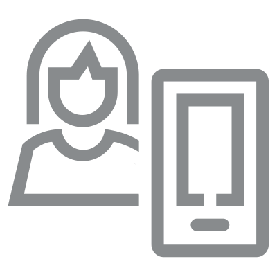Symbol: Studentische Mitarbeiterin mit Mobilgerät