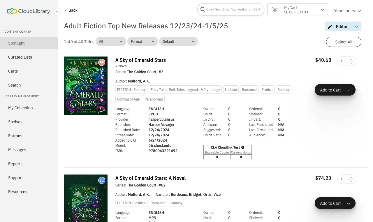 CloudLibrary interface: Spotlight on new releases