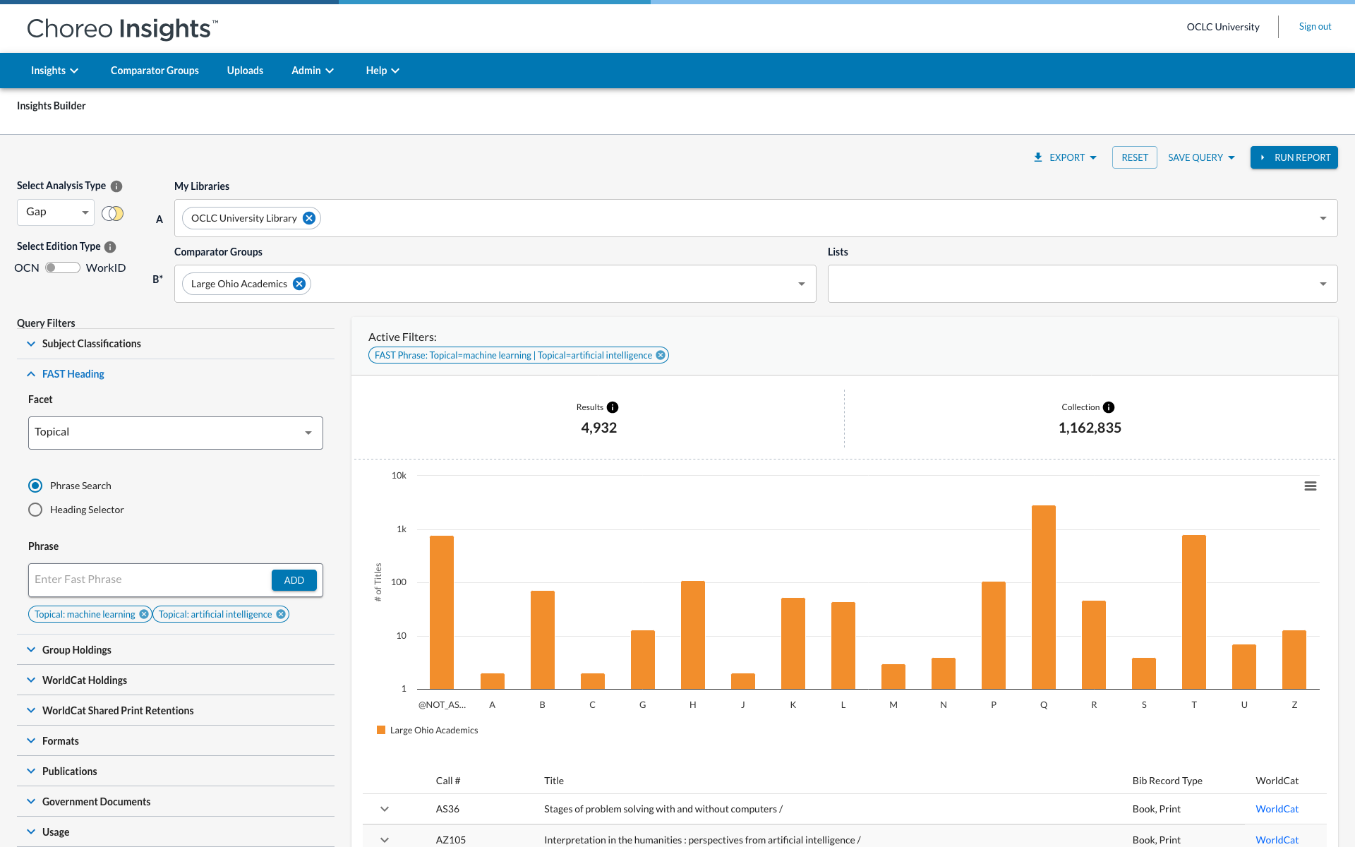 Screenshot: Gap Query with FAST