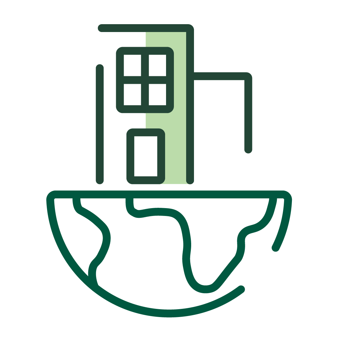 Icon: Building on top of a globe